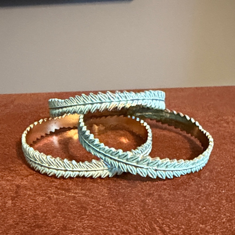 Boho Turquoise Leaf Bangle Set of Three